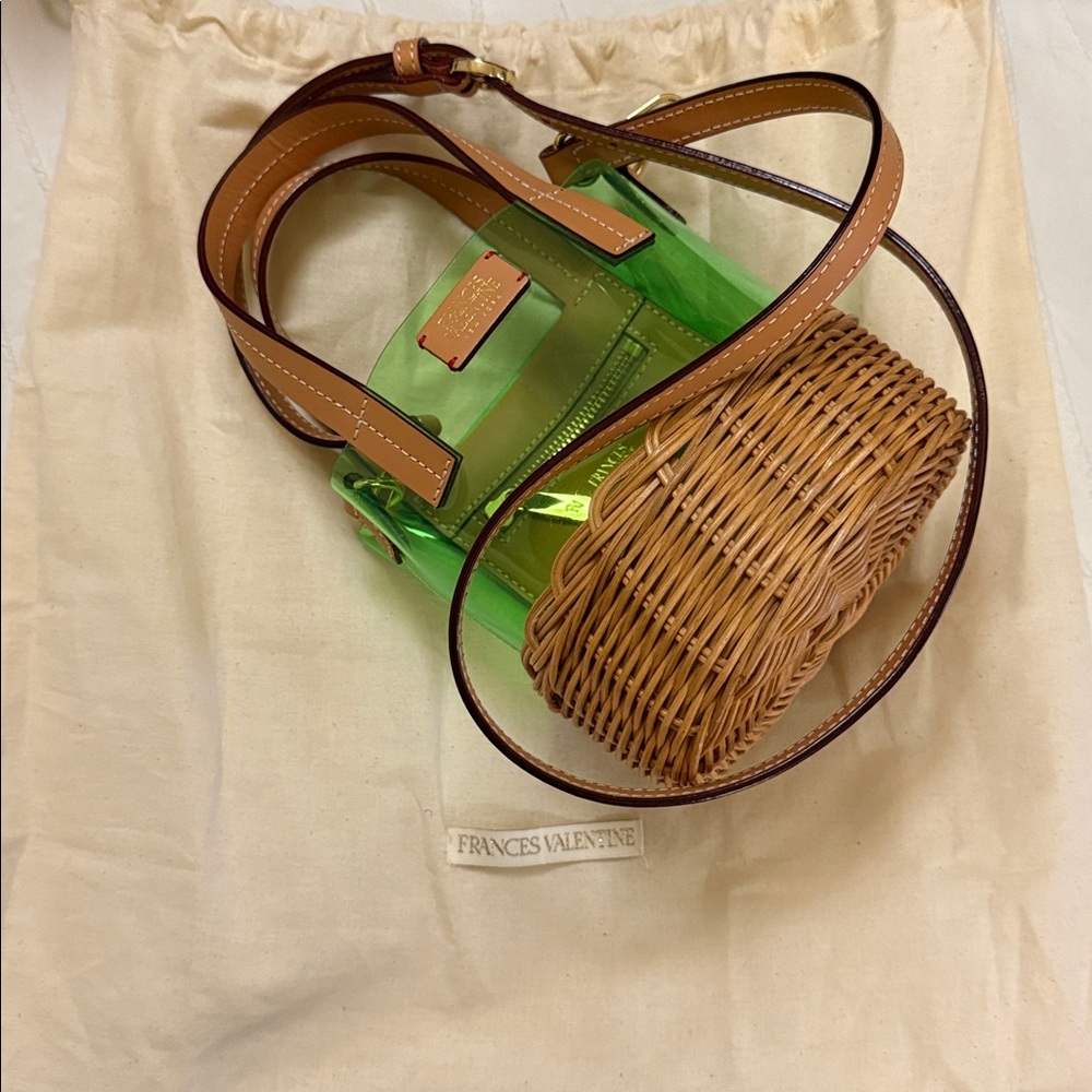 Frances Valentine Green and Tan Mini Wicker Bag - Picture 5 of 5